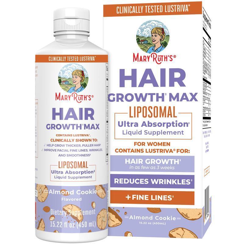 MaryRuth's Hair Growth Max Liposomal - Lustriva + Biotin 10000mcg + Pumpkin Seed Oil - Thicker Hair - Improve Wrinkles & Fine Lines - 15.22 Fl Oz