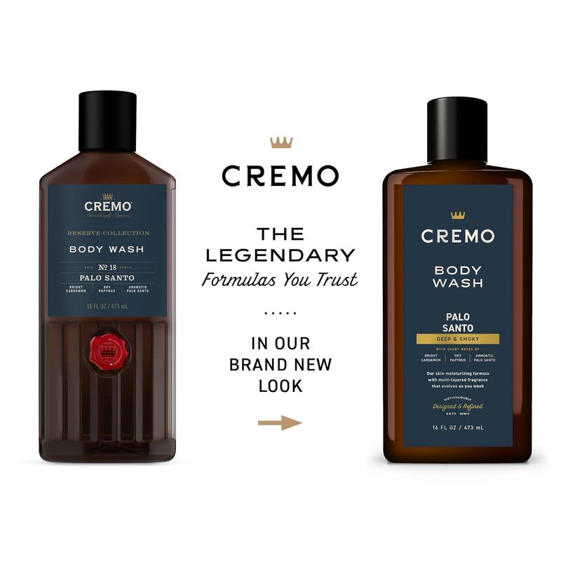 Cremo Rich-Lathering Palo Santo Body Wash for Men, Notes of Bright Cardamom, Dry Papyrus and Aromatic Palo Santo, 16 Fl Oz