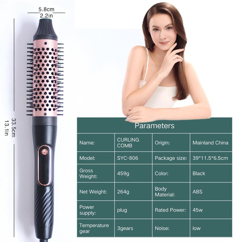 Electric Heating Curling Comb, Anti-scald Round Hair Styling & Volumizing Brush, Ceramic Heated Hair Curling Brush, Curling and Straightening Dual Purpose Comb