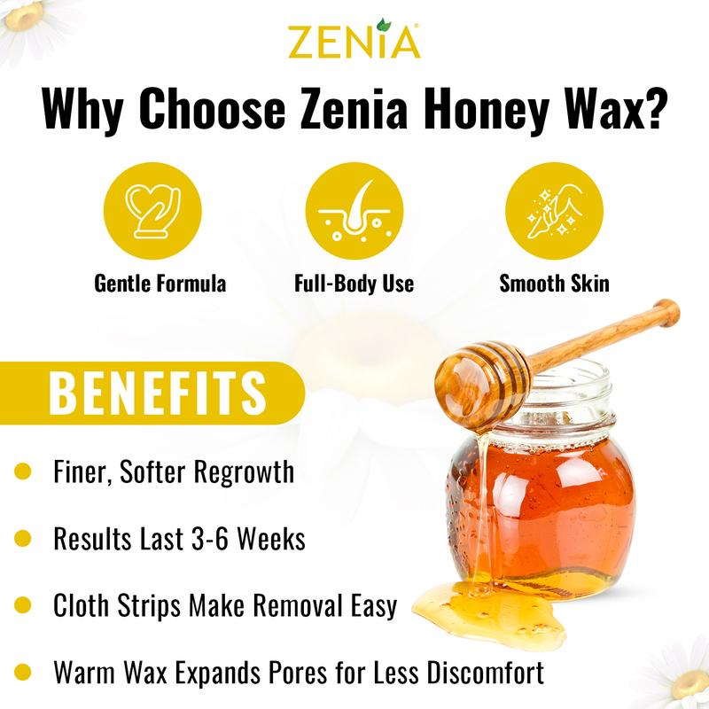 Zenia Honey Wax 14oz - Gentle Hair Removal Soft Wax for All Skin Types - Perfect for Full-Body Use Including Legs, Arms, Bikini, and Face Body Care Comfort