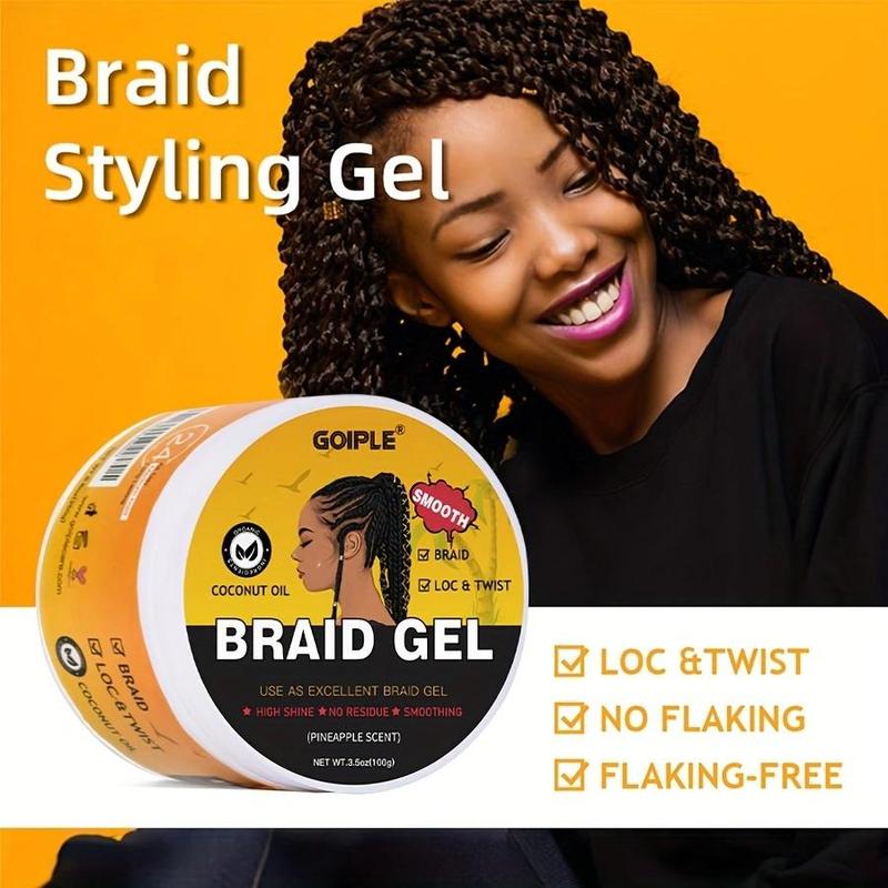 100g Coconut Oil Hair Styling Gel, Pineapple Flavored Moisturizing & Shining Hair Braiding Gel, Edge Control Hair Styling Product