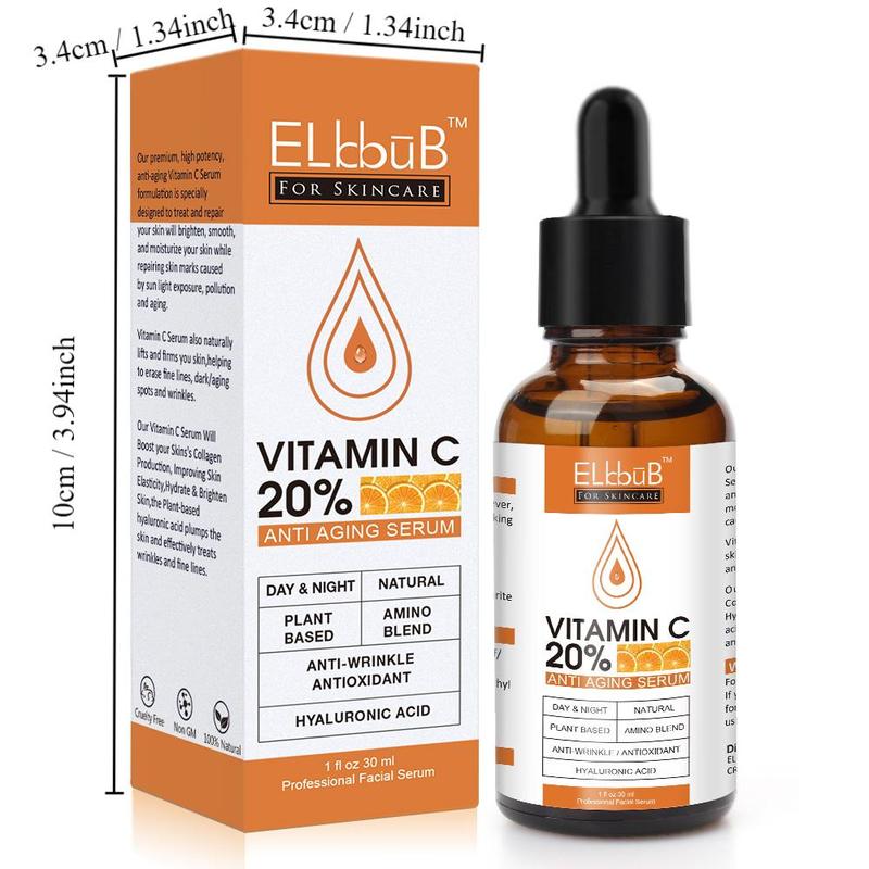 ELBBUB 30ml with 20% Vitamin C Serum, Moisturizes The Skin, Moisturizes The Face, Facial Essence, Rich in Vitamin C, Makes The Skin Look Vibrant, Facial Care Essence Needed in All Seasons, Christmas, Gift for Mother, Women, Thanksgiving