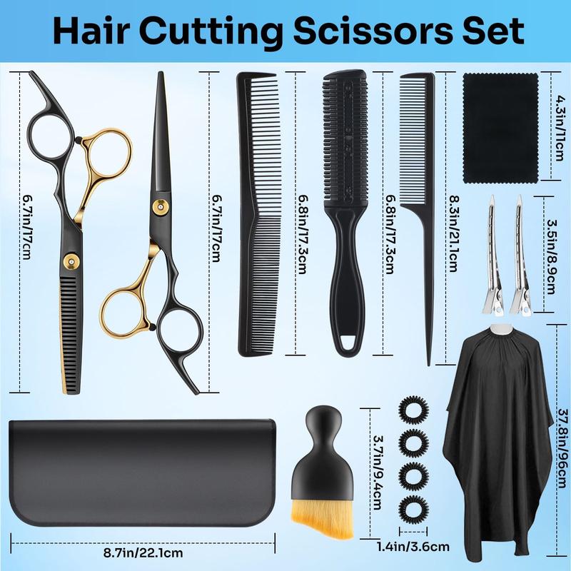 Hair Cutting Scissors Shears Kits, 15 Pcs Professional Hairdressing Scissors Set, Stainless Steel Hairdressing Shears Set Professional Thinning Scissors for Barber Salon Home Men Women Adults