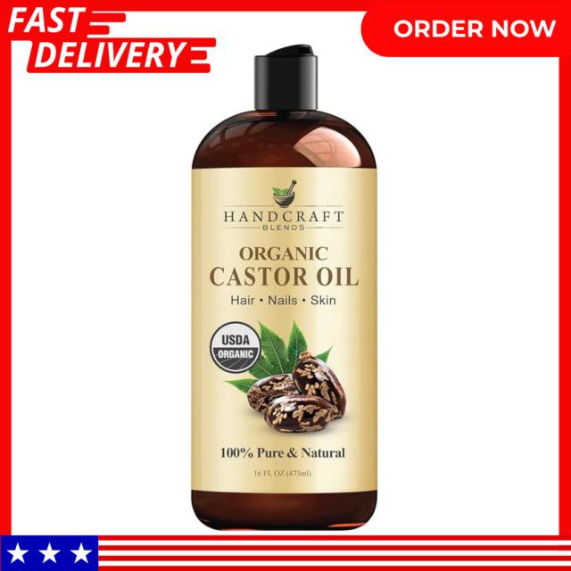 Handcraft Blends Organic Castor Oil - 16 Fl Oz - 100% Pure and Natural - Premium Grade Oil for Hair Growth, Eyelashes and Eyebrows - Carrier Oil - Hair and Body Oil - Expeller-Pressed and Hexane-Free