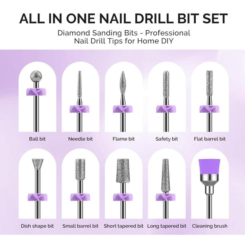 Nail Drill Bits Set, 10pcs set Durable Sanding Bit Set, Professional Manicure & Pedicure Tools for Home & Salon Use