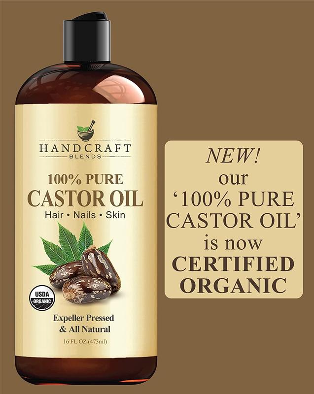 Handcraft Blends Organic Castor Oil - 16 Fl Oz - 100% Pure and Natural - Premium Grade Oil for Hair Growth, Eyelashes and Eyebrows - Carrier Oil - Hair and Body Oil - Expeller-Pressed and Hexane-Free