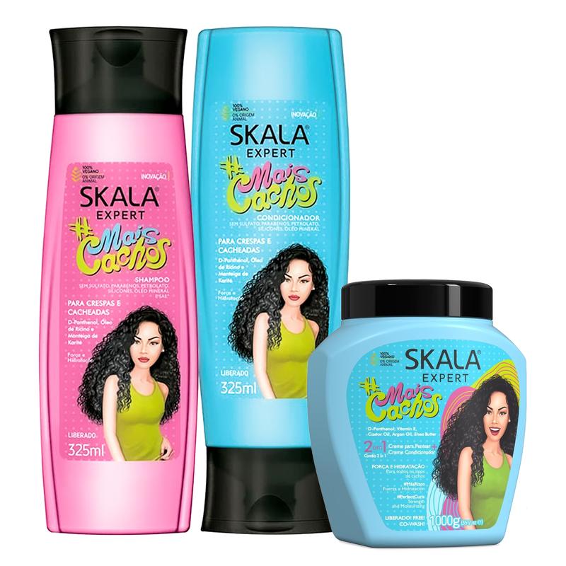 Skala Expert Brazilian Viral Curly Hair Care Kit - 1 Mais Cachos (35.2 oz) + Shampoo & Conditioner Set (325mL each) Haircare Mask