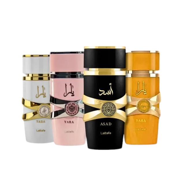 Lattafa Perfumes | [4 Pack Bundle] Asad, Yara Tous, Yara Moi & Yara EDP - 3.4 OZ Each. His & Hers bundle. Fragrance Scent