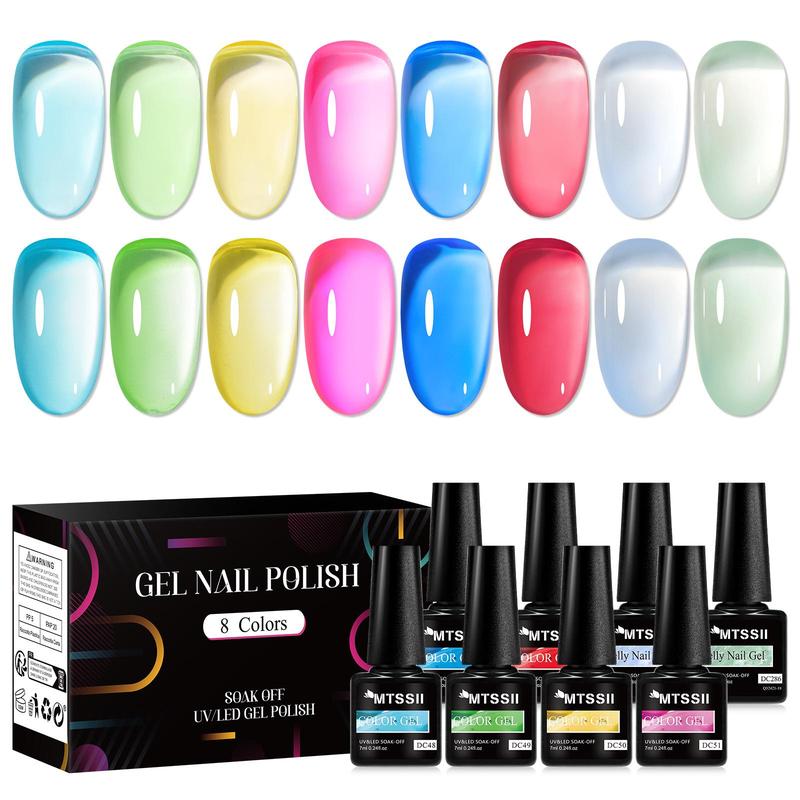 Jelly Gel Nail Polish Set, 8 Counts set Long-lasting Gel Nail Varnish for Women & Girls, DIY Nail Art Supplies for Home Salon, Christmas Gift