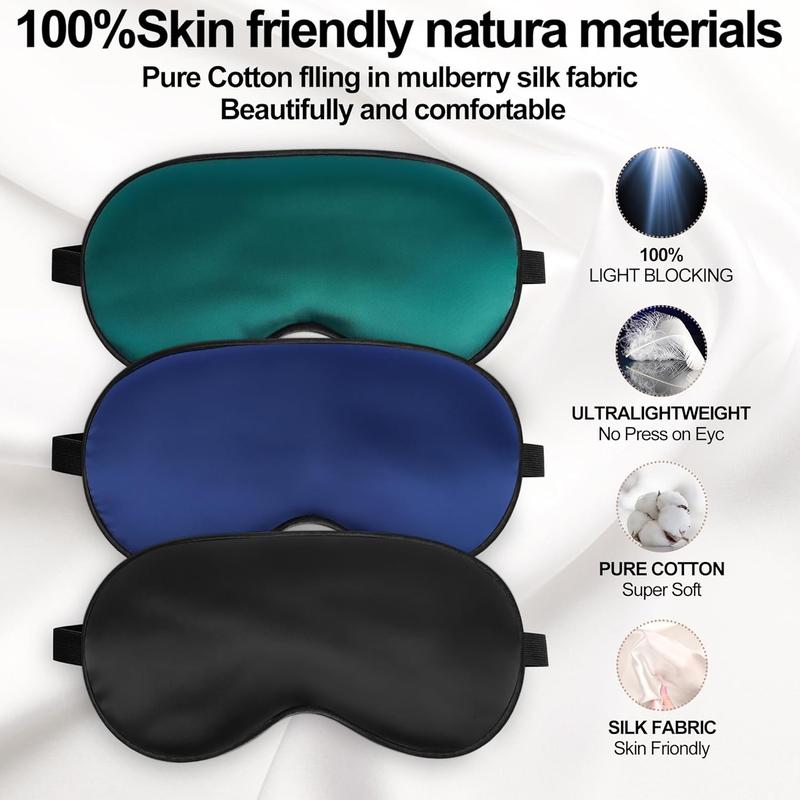 Silk Sleep Mask for Sleeping with Adjustable Strap, Satin Blackout for Men&Women, Comfortable Blindfold Eyeshade for Night Sleep (Black,Blue,Green) Facial Lightweight