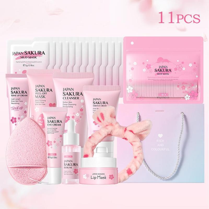 Sakura Skincare Set, 1 Set Moisturizing Facial Skin Care Products & Facial Washing Accessories, Skin Care Tools for Daily Use, Christmas, Christmas Gift