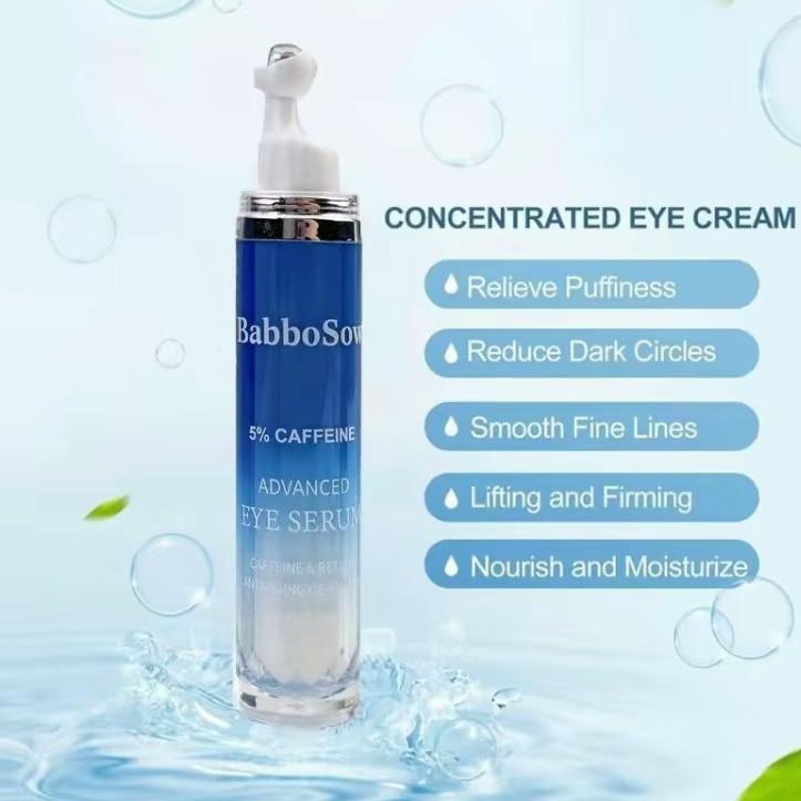 Babbosow 5% CaffeineEyeSerum and Eye Cream eliminatesdarkcircles and puffiness,360°MassageBall helps absorption, reduceswrinklesand fine lines, eliminatespuffiness