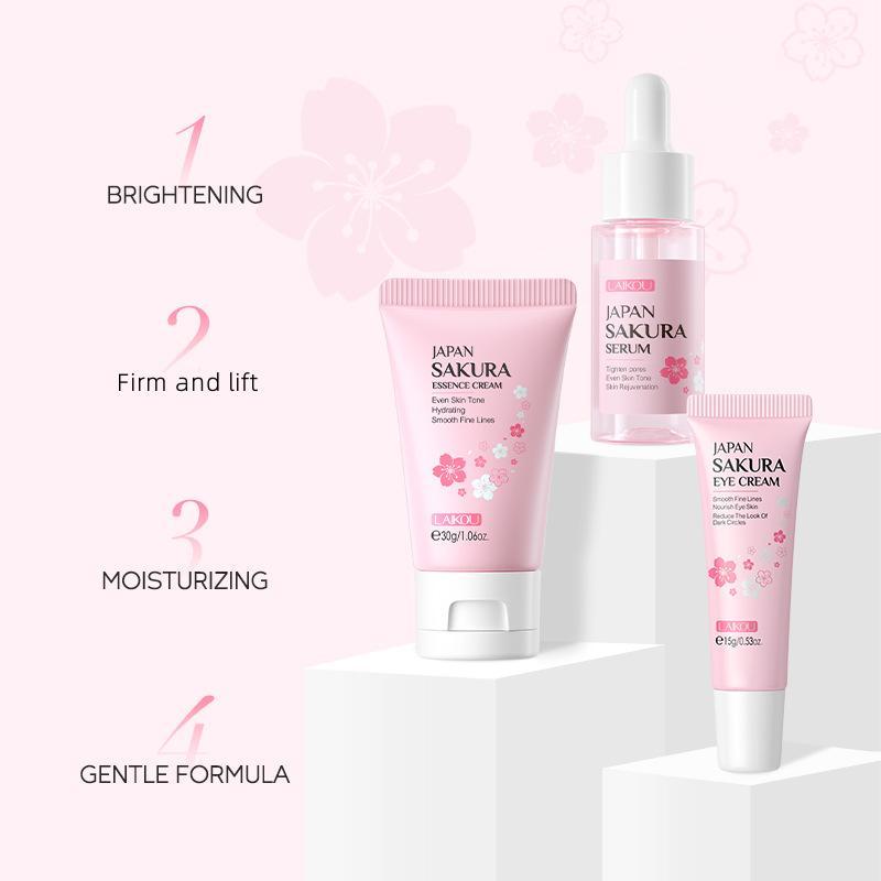 Sakura Cherry Blossom Pattern Skin Care Kit, 3 Counts set Moisturizing Nourishing Serum & Eye Cream & Face Cream, Hydrating Nourishing Facial Cream, Facial Skin Care Kit for Women and Girls