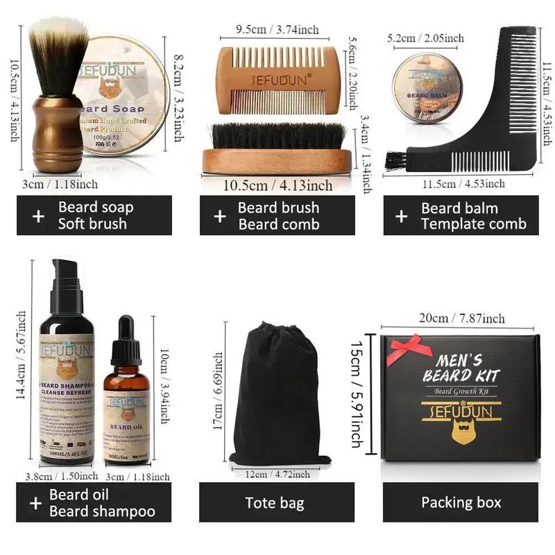 Men's Beard Care Cleaning & Styling Tool Set, 10pcs set Beard Soap & Brush & Oil & Shampoo & Comb & Storage Bag, Great Gift for Father Boyfriend