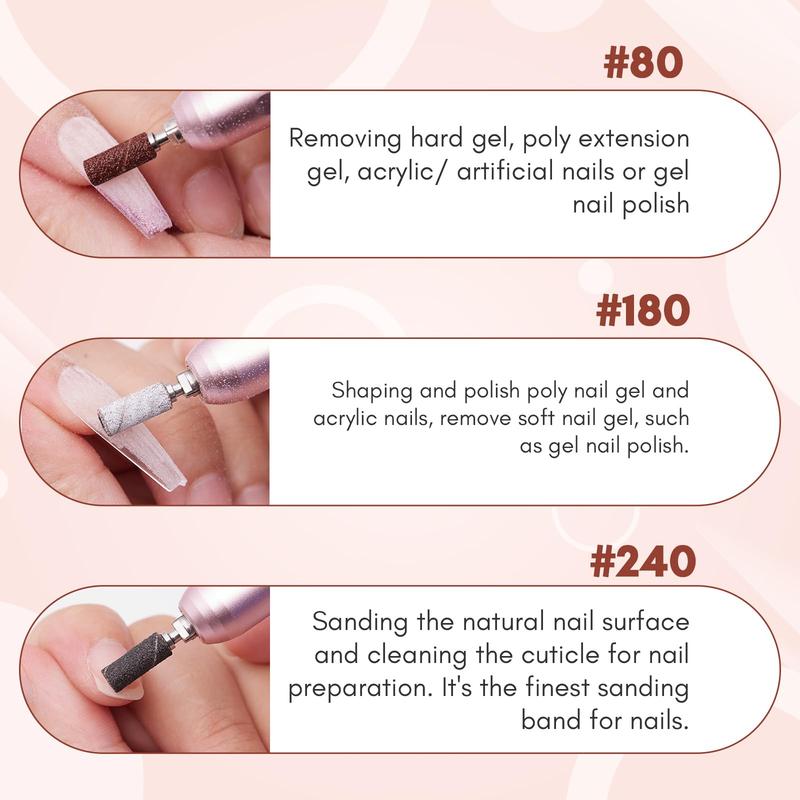 Makartt 50 Pcs Nail Sanding Bands Set, Upgraded 3.1mm Mandrel Bits, 180 Medium Grit Manicure Nail Care   Nail Art Cutics