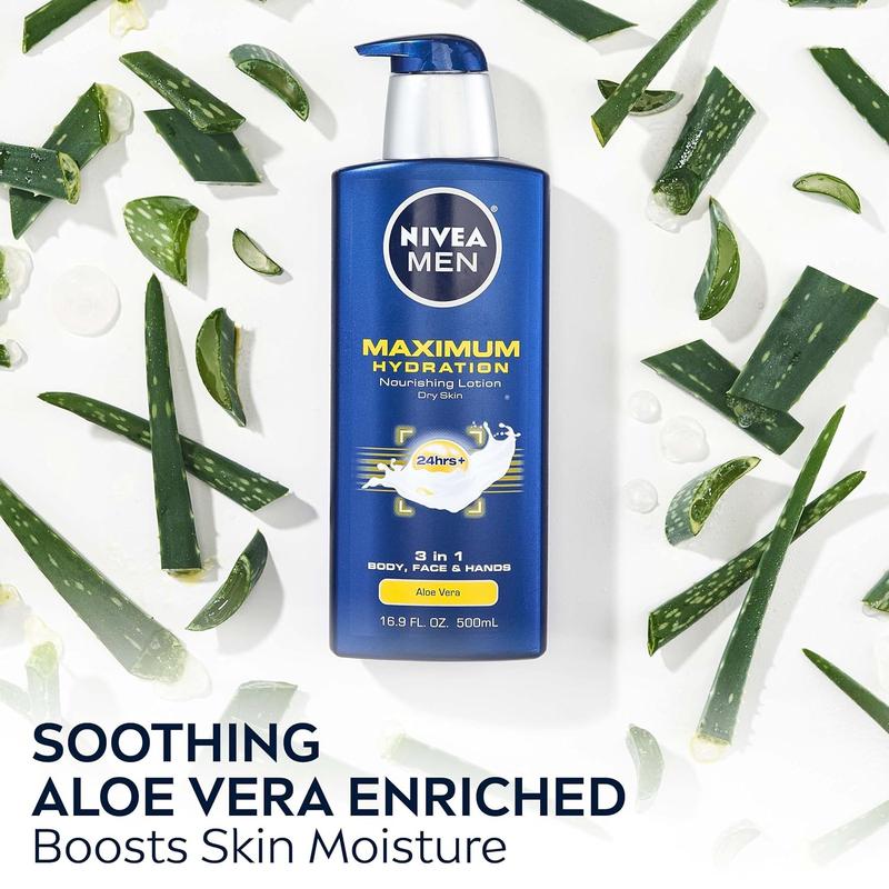 NIVEA MEN Maximum Hydration 3-In-1 Nourishing Body Lotion with Aloe Vera, Body Lotion for Men with Dry Skin, 16.9 Fl Oz Bottle no brand