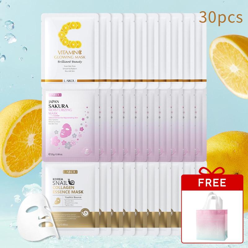 Moisturizing Facial Mask Set, 30pcs set Hydrating Facial Mask with Free Gift Bag, Facial Skin Care Product for Women & Men