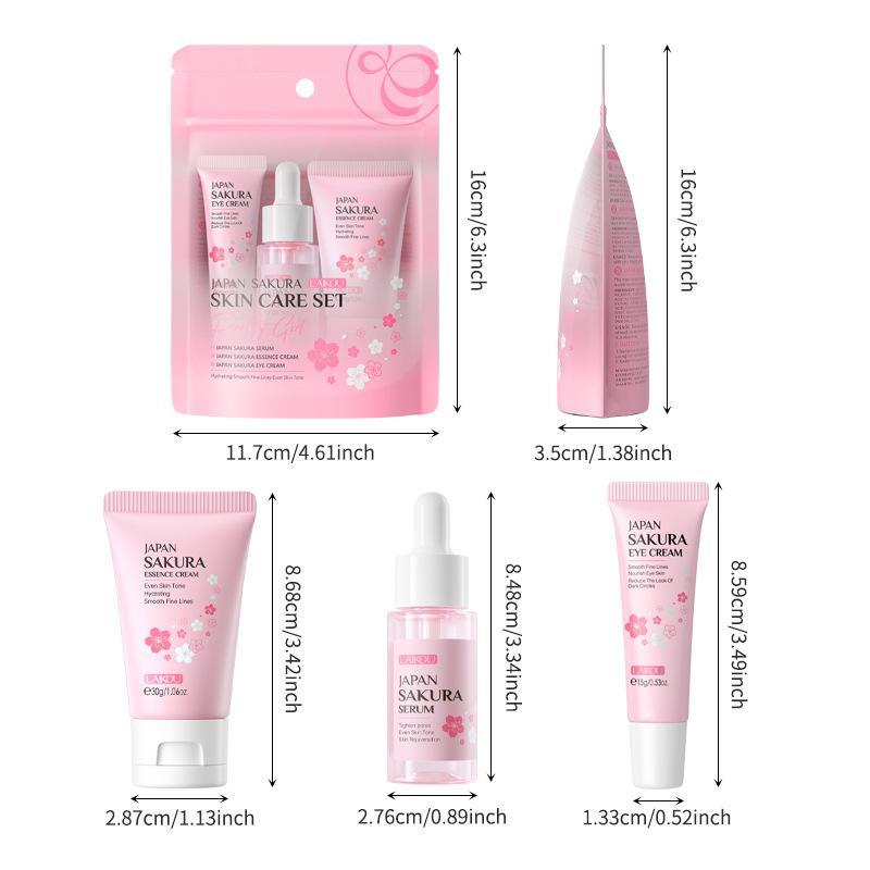 Sakura Cherry Blossom Pattern Skin Care Kit, 3 Counts set Moisturizing Nourishing Serum & Eye Cream & Face Cream, Hydrating Nourishing Facial Cream, Facial Skin Care Kit for Women and Girls