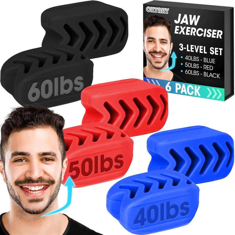 2024 Upgraded Model 6 count Jaw Exerciser for Men & Women, 3 Resistance Levels, Silicone Jawline Exerciser, Jaw Trainer Strengthener, Blue+Red+Black