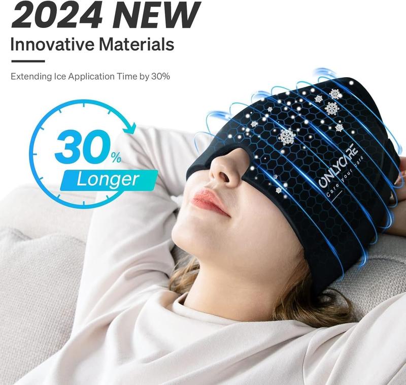 Onlycare Migraine Relief Gel Cap Odorless Migraine Ice Head Wrap for Tension and Stress Relief  Soft Smooth Stretchable Eye Mask, Upgraded Model