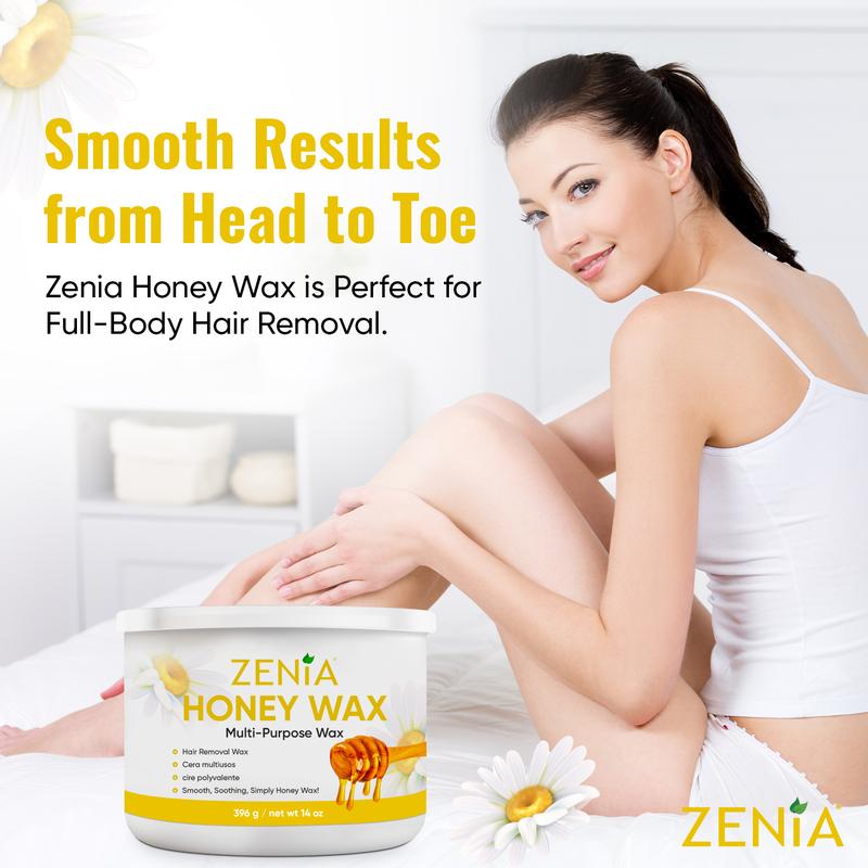 Zenia Honey Wax 14oz - Gentle Hair Removal Soft Wax for All Skin Types - Perfect for Full-Body Use Including Legs, Arms, Bikini, and Face Body Care Comfort