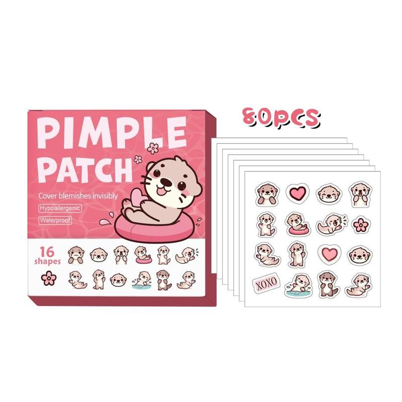 Cute Cartoon Sea Otter Design Pimple Patch, 80pcs box Hydrocolloid Acne Cover Patches, Facial Skin Care Products for Women & Men