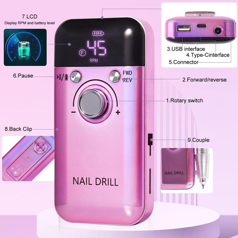 Professional Cordless Electric Nail Drill Kit for Christmas Gift, 1 Box Portable Low Noise Nail Drilling Machine & Nail Drill Bits & Accessories, Manicure & Pedicure Tool for Home & Salon Use