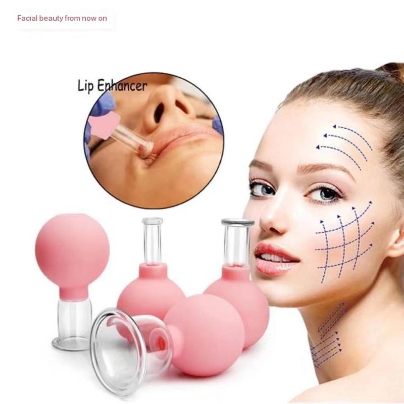 Glass Facial Cupping Set, 4pcs set Silicone Vacuum Suction, Cupping Massage Therapy, for Eyes, Face and Body