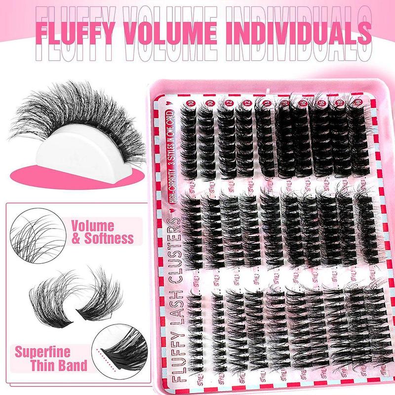 Fluffy False Eyelashes (1 Box), Wispy D Curl Cluster Eyelash Extensions, Self Grafting Curl Eyelashes, Eye Makeup Enhancement False Eyelashes for Women & Girls