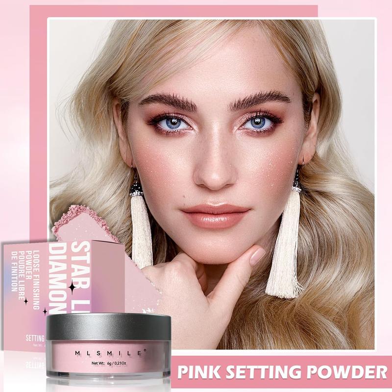 Oil Control Loose Powder Makeup Pink Translucent Setting Powder Shimmer Long Lasting Lightweight Powder Translucent Makeup Powder For Women Face Powder Makeup - 02 Pink Shimmer