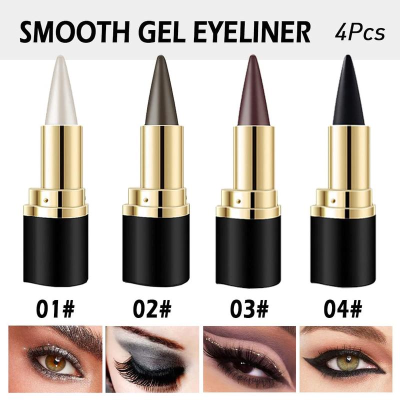 4Pcs Black Brown Silver Gray Gel Eyeliner Pencil Set, Eye Liner Waterproof Smudge Proof, Cat Eye Makeup Stencil, Eye Black Smokey Eyeshadow Palette Stick, Goth Halloween Makeup Lipliner Smooth Cosmetic eye makeup Clear Gift Wife