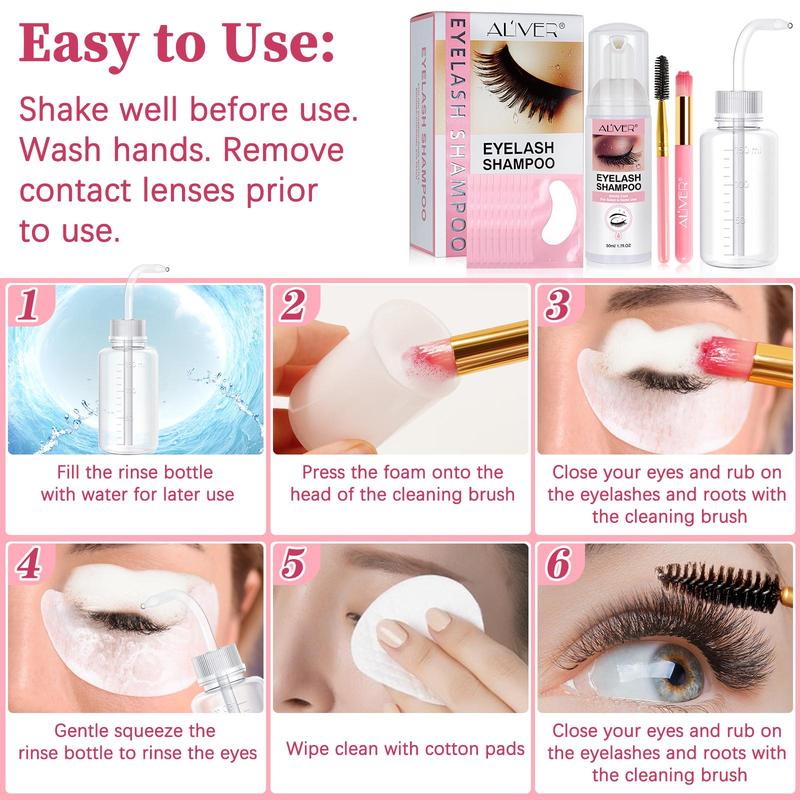 Eyelash Shampoo Kit for Eyeashes Cleansing, 1 Set Gentle Eyelashes Extensions Cleanser, Professional Makeup Remover, Lashes Extension Cosmetic Kit, Makeup Kit for School, Makeup Products