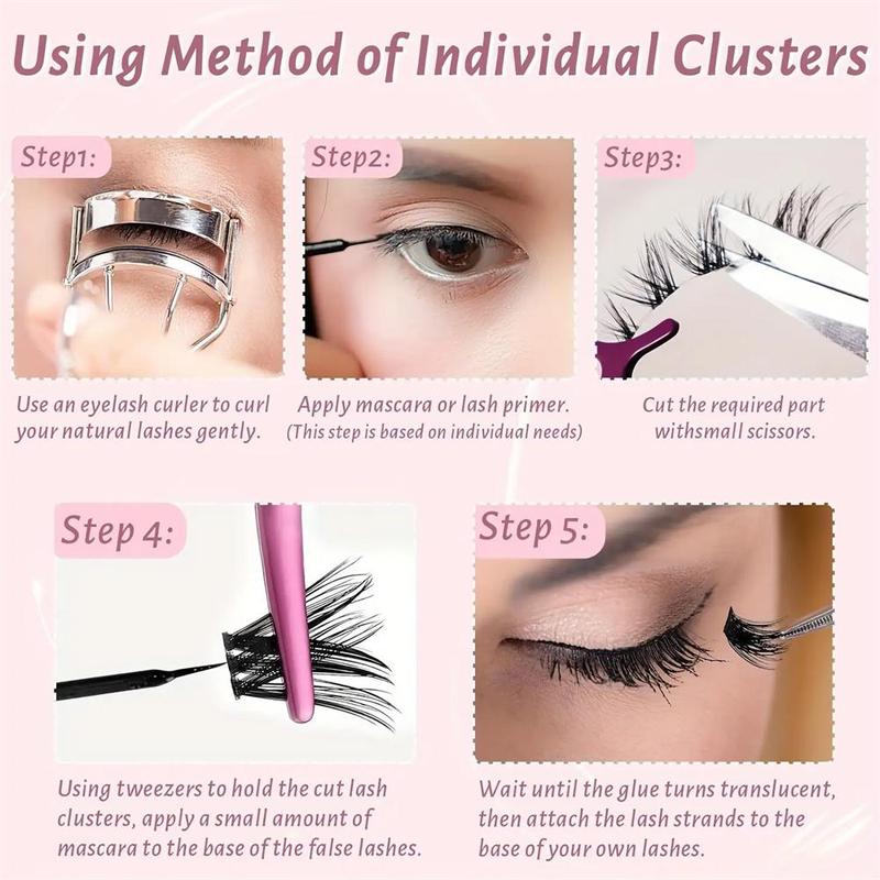 D Curl Natural False Eyelashes, Wispy Curling Faux Cluster Lashes with Transparent Stems, Volumized False Eyelashes for Women & Girls Eye Makeup Enhancement, Eyelashes Extensions Products, Christmas Gift