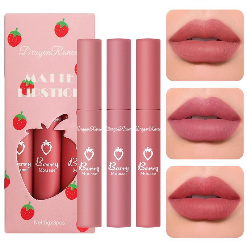 PPLEA 3 Piece Nude Matte Lipstick Set,Natural Nude Lipstick Velvet Air Moisture Smooth Crayon Lip Stain,Matt e Lipstick 24 Hour SuperstayLong Lasting Waterproof Lip Gloss Lipstick for Women Makeup(Set C)