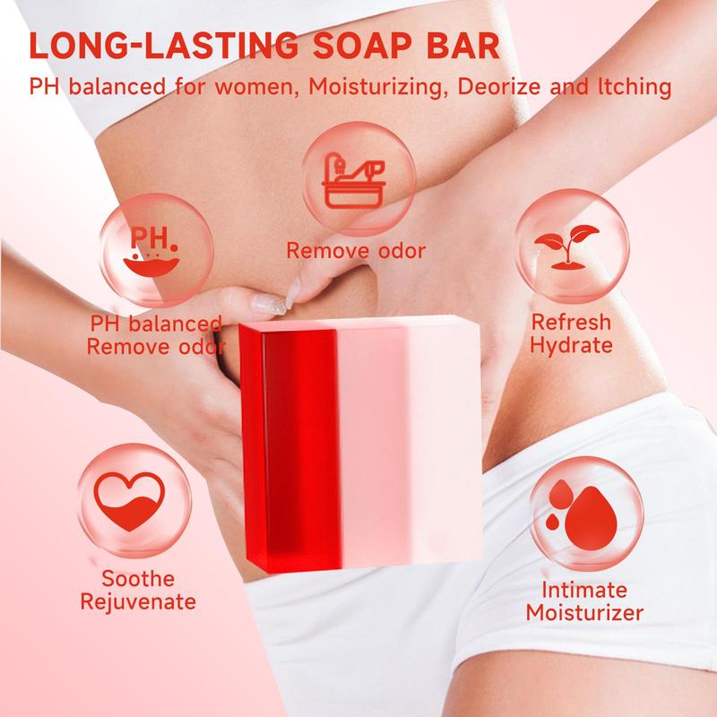 Strawberry Oil & Cleansing Soap Bar, Moisturizing Body Care Kit, Natural Yoni Bar PH Balanced & Moisturizing Body Wash Kit, Christmas Gift