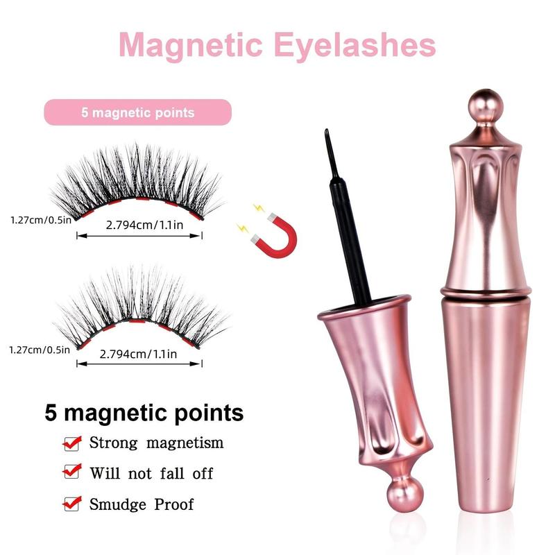 Magnetic Eyelashes & Eyeliner Kit with 5 Pairs Reusable 3D Magnetic False Lashes Extension, No Glue Needed Eye Makeup Kit for Women