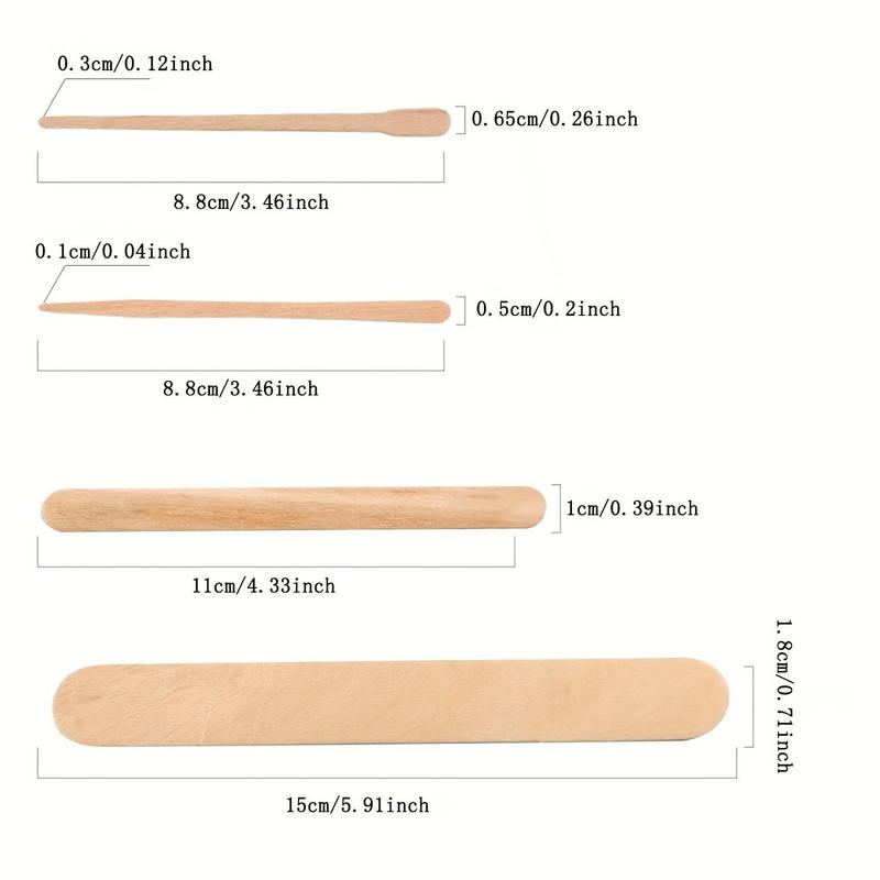 4 Types of Wax Sticks, 300pcs set Wood Spatulas for Hair and Eyebrow Removal, Long-lasting Wooden Facial Waxing Scraper, Body Hair Removal Tool