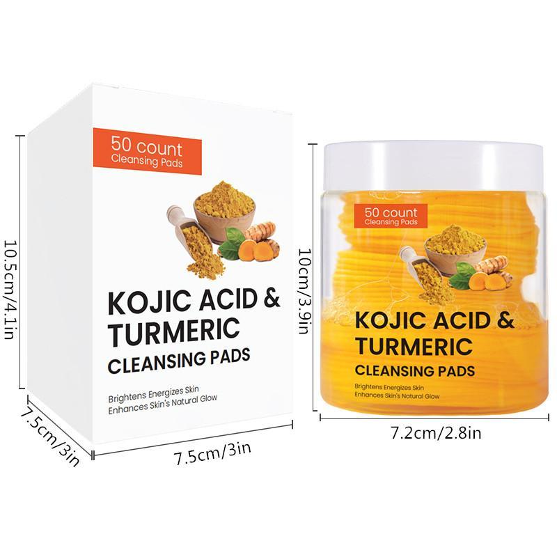 Turmeric & Kojic Acid Face Cleansing Pads, 50pcs box Brightening Exfoliating Cleanser for Acne-prone Skin & Makeup Removal for Face & Body Women & Men