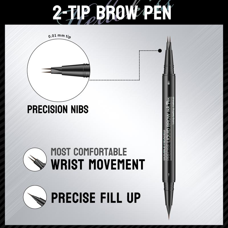 Eyebrow Pen, Dual-Ended Forked Tip Eyebrow Pencil with Brush, Magic Microblading Eyebrow pencil,Precise Definition for Looking Brow-Create Natural Hair-Like Brows