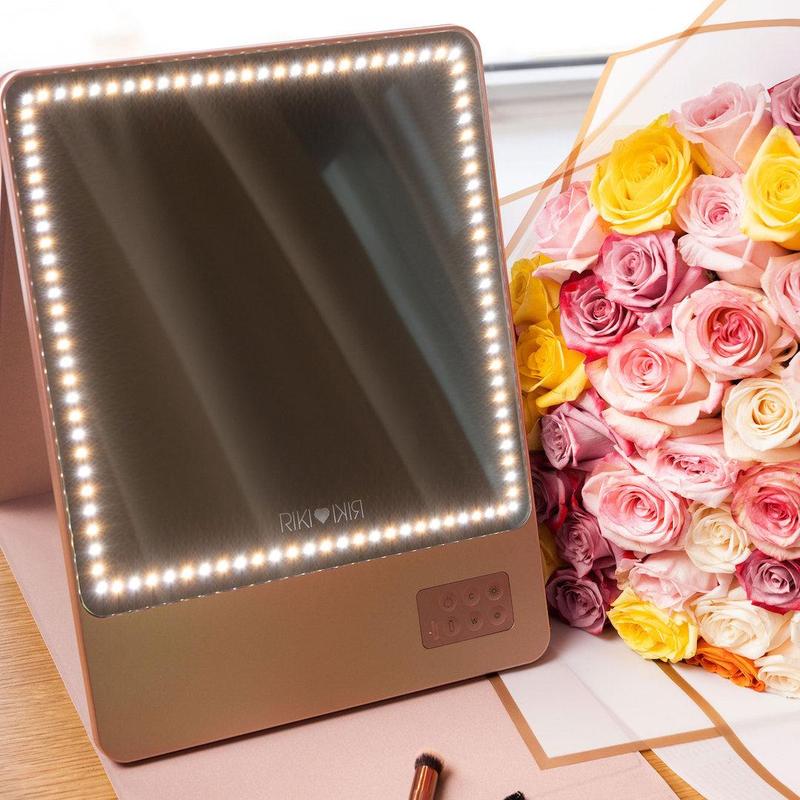 RIKI SKINNY ECO Glam On-the-Glow Makeup Mirror Set with LED Light and Flip Case