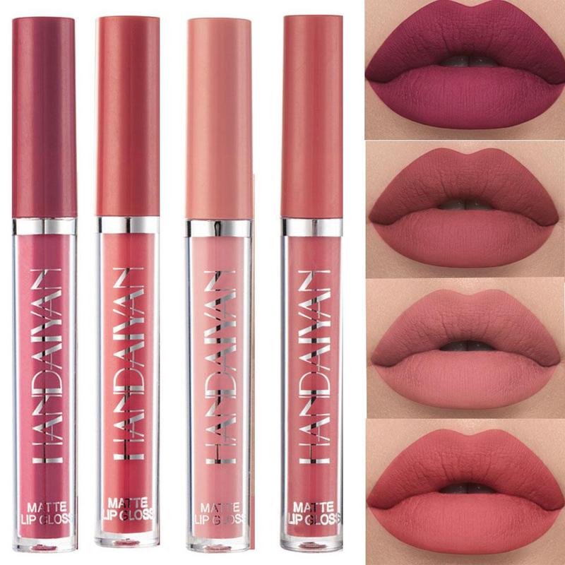 Long-lasting Matte Liquid Lipstick, 4 Counts set Waterproof Non-stick Cup Lip Gloss, for All Occasions Lip Makeup, Girls and Women Makeup Accessories