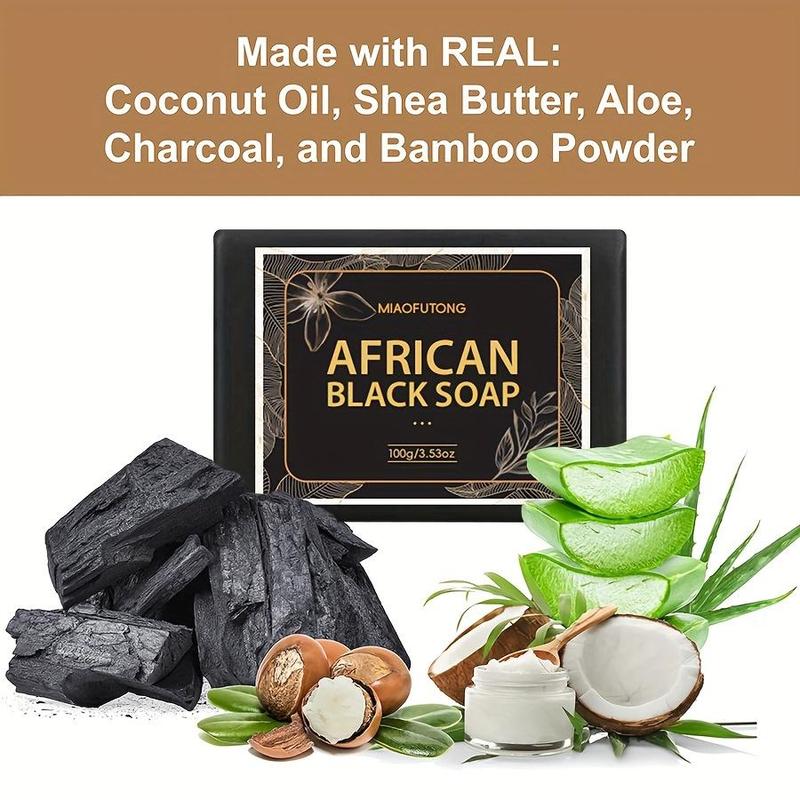 African Black Soap Bar, 3 Counts Moisturizing Brightening Body Wash Soap Bar, Deep Cleansing Body Wash Soap for Face & Body, Body Care Product for Daily Use