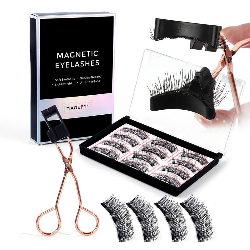 Magnetic Fake Eyelashes with Applicator Tool, 1 Set Reusable False Eyelashes, Fluffy Long Soft Fake Eyelashes, No Glue, Easy To Wear, Makeup Set