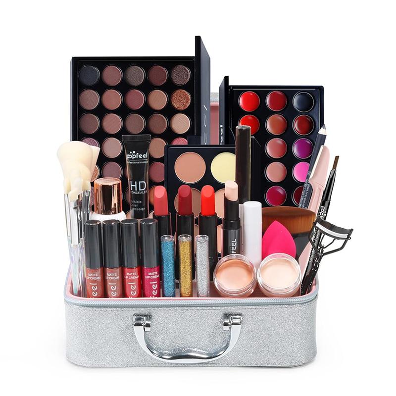 All-in-One Holiday Gift Surprise Makeup Set Essential Starter Bundle Include Eyeshadow Palette Lipstick Concealer Blush Mascara Eyeliner  Powder Lipgloss Brush - Full Makeup Kit for Women