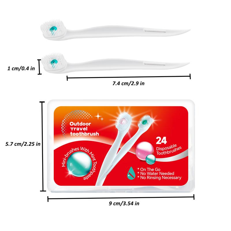 Portable Mini Brushes-Disposable Toothbrushes with Toothpaste, Oral Interdental Brush Comfort Tongue Scraper and Toothpick Bottoms for Work or Travel Mint - 24 Count