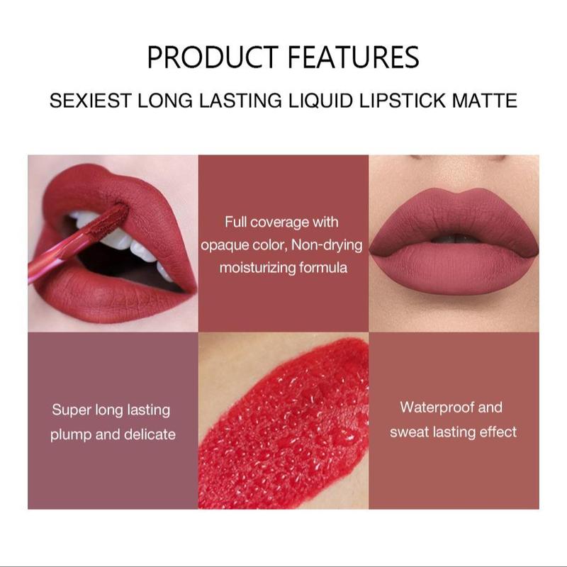 Long-lasting Matte Liquid Lipstick, 4 Counts set Waterproof Non-stick Cup Lip Gloss, for All Occasions Lip Makeup, Girls and Women Makeup Accessories