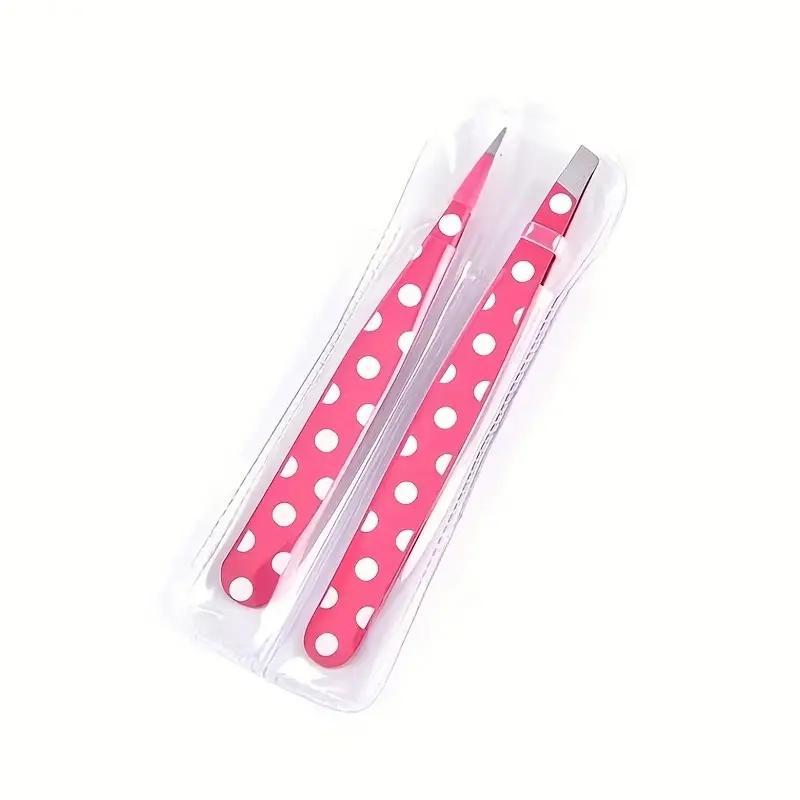 2pcs set Polka Dot Pattern Eyebrow Tweezers Set, Gentle Face Tweezers for Brow, Facial Hair, and Ingrown Hair, Portable Unisex Beauty Tool Set for Daily Use