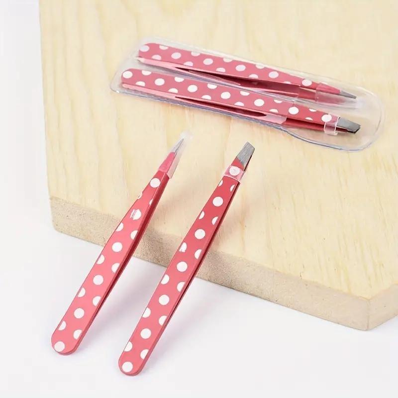 2pcs set Polka Dot Pattern Eyebrow Tweezers Set, Gentle Face Tweezers for Brow, Facial Hair, and Ingrown Hair, Portable Unisex Beauty Tool Set for Daily Use