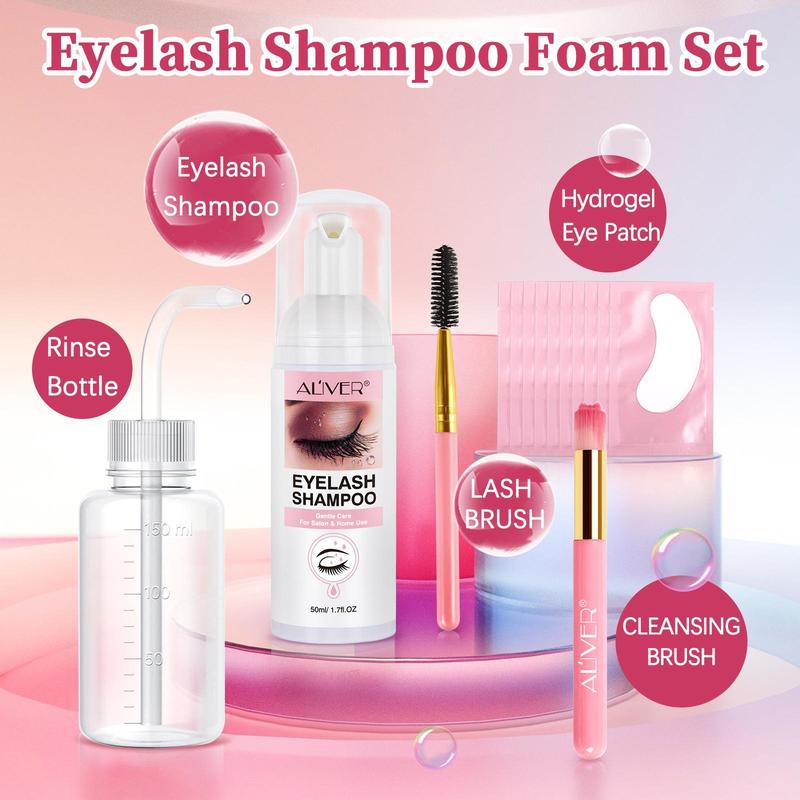 Eyelash Shampoo Kit for Eyeashes Cleansing, 1 Set Gentle Eyelashes Extensions Cleanser, Professional Makeup Remover, Lashes Extension Cosmetic Kit, Makeup Kit for School, Makeup Products