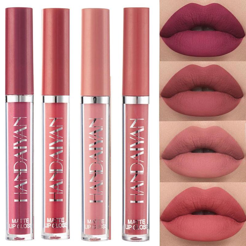 Long-lasting Matte Liquid Lipstick, 4 Counts set Waterproof Non-stick Cup Lip Gloss, for All Occasions Lip Makeup, Girls and Women Makeup Accessories